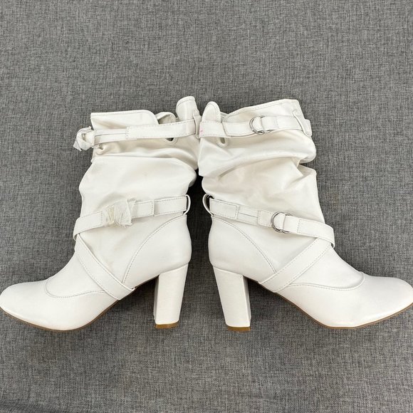 Bamboo Daystar Boots Mid Calf 9 Off White Zipper Brand New Scrunched 3” Heels - Picture 1 of 16
